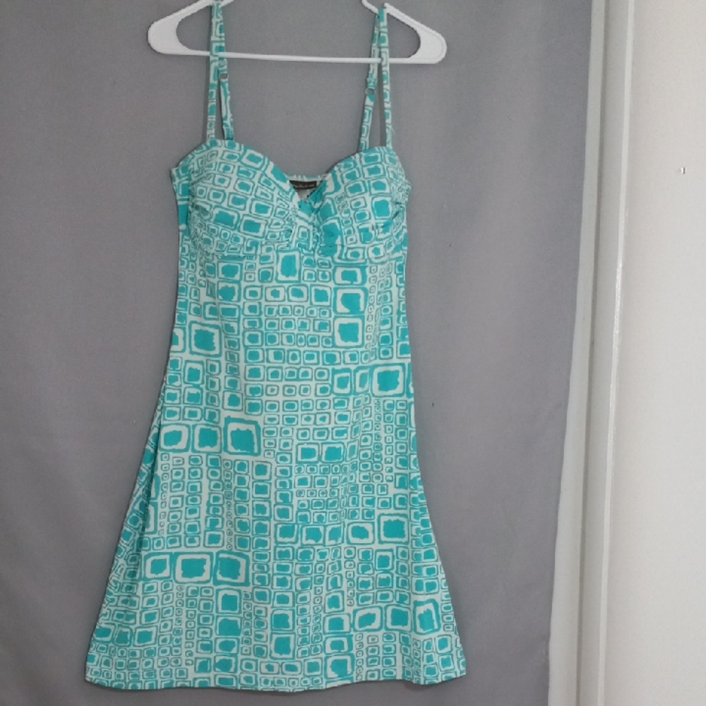Tommy Bahama Turquoise Geometric Pattern Dress Size M